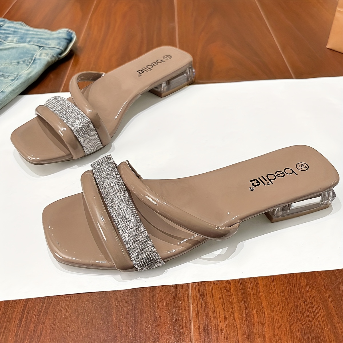 TEMU Women's Low Heel Sandals Elegant Casual Slippers Walking Shoes Summer Korean Style New Shoes