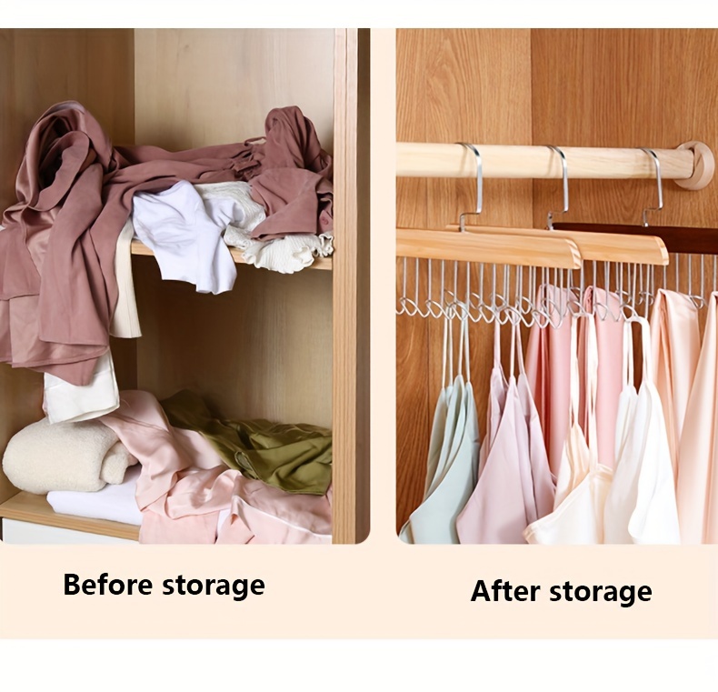 1pc wooden clothes hanger with 8 wave hooks multi purpose unfinished wood hanger for undergarments bras and accessories storage details 4