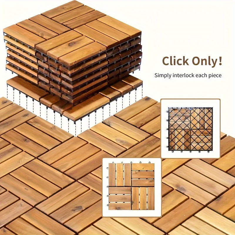 

1pc Interlocking Wooden Deck Tiles For Outdoor Patio Garden Terrace, Carbonized Wood Patchwork Flooring, Hand Wash Only, 100% Wood Decking Decor
