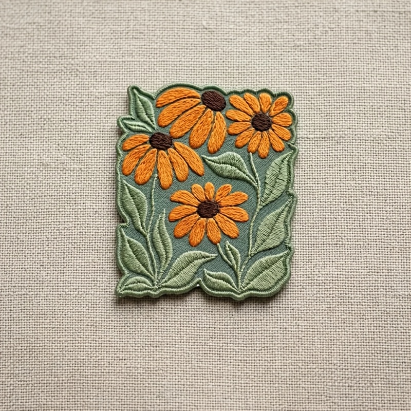 TEMU 1pc Orange Sunflower Floral Embroidered Patch Sticker, Suitable For Clothing, Jackets, Hats, Additions