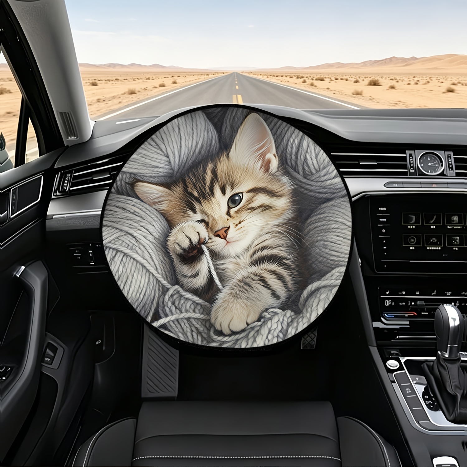TEMU Parasole per volante a tema gattino con a maglia, 1 pezzo - solare per auto a tutti i veicoli, isolamento termico e -abbagliamento, decorazione