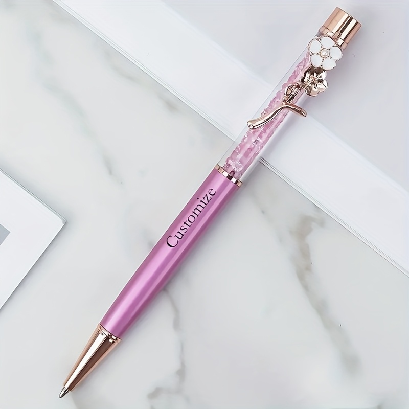 TEMU 1pc Personalized Flower Pen Holder With Custom Name Engraving, Metal Rhinestone Design - For Smooth Writing, Ideal Gift For Christmas, Birthdays