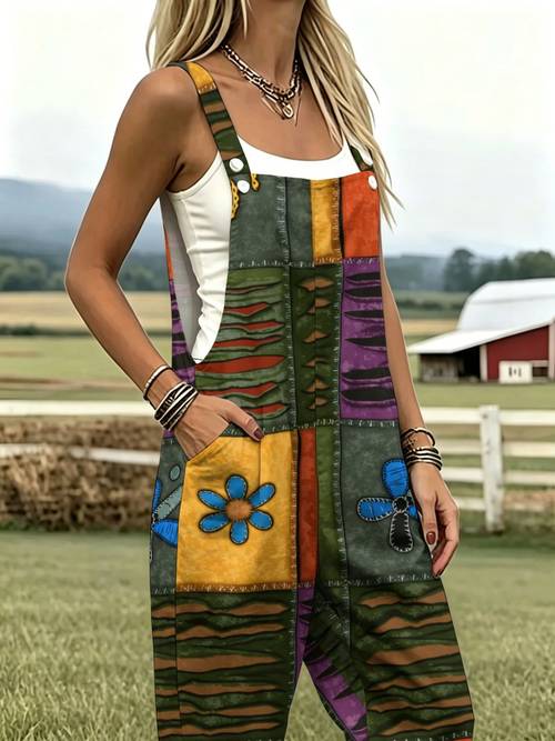 womens leisure overalls textile arts craft needlework art pattern fashion sleeveless button design with pockets suitable for vacation and daily wear loose fit
