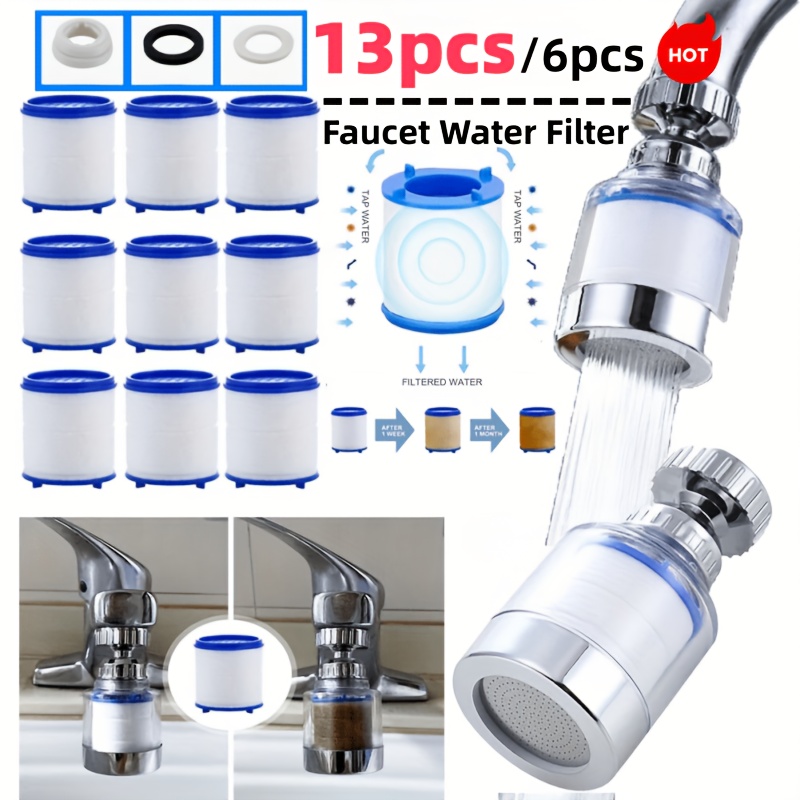 6 13pcs faucet water filter system with splash proof sprayer head rotary filter extender suitable bathroom sink bathtub shower plastic tap purification system with replaceable filters for home water filtration