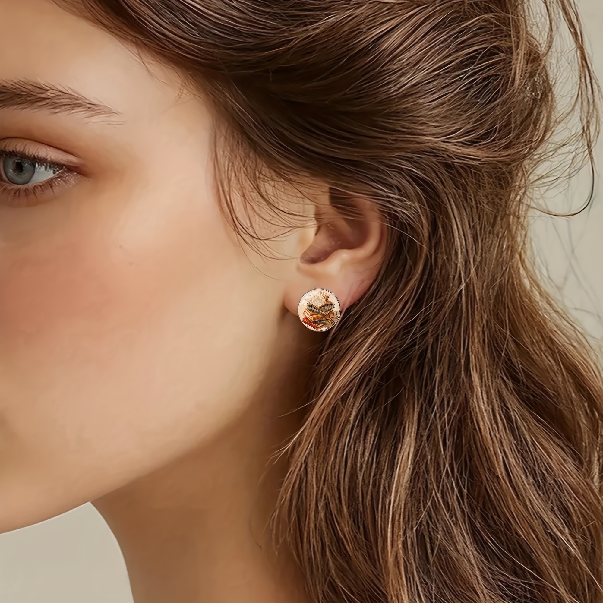 Vintage Book Stud Earrings, Literary Style