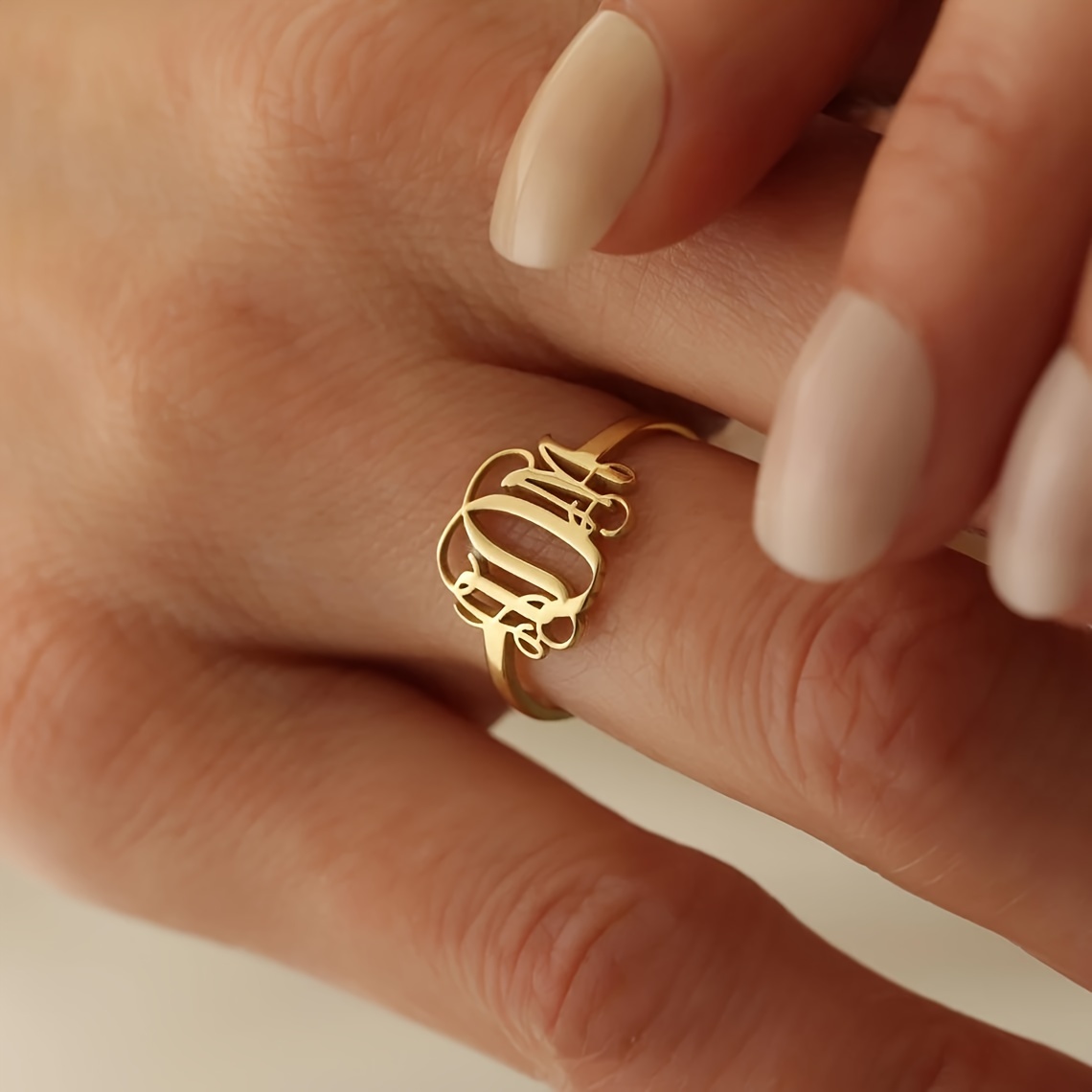 Custom 3 Letter Cuff Ring 18K Gold Plated Stainless Steel Open Ring