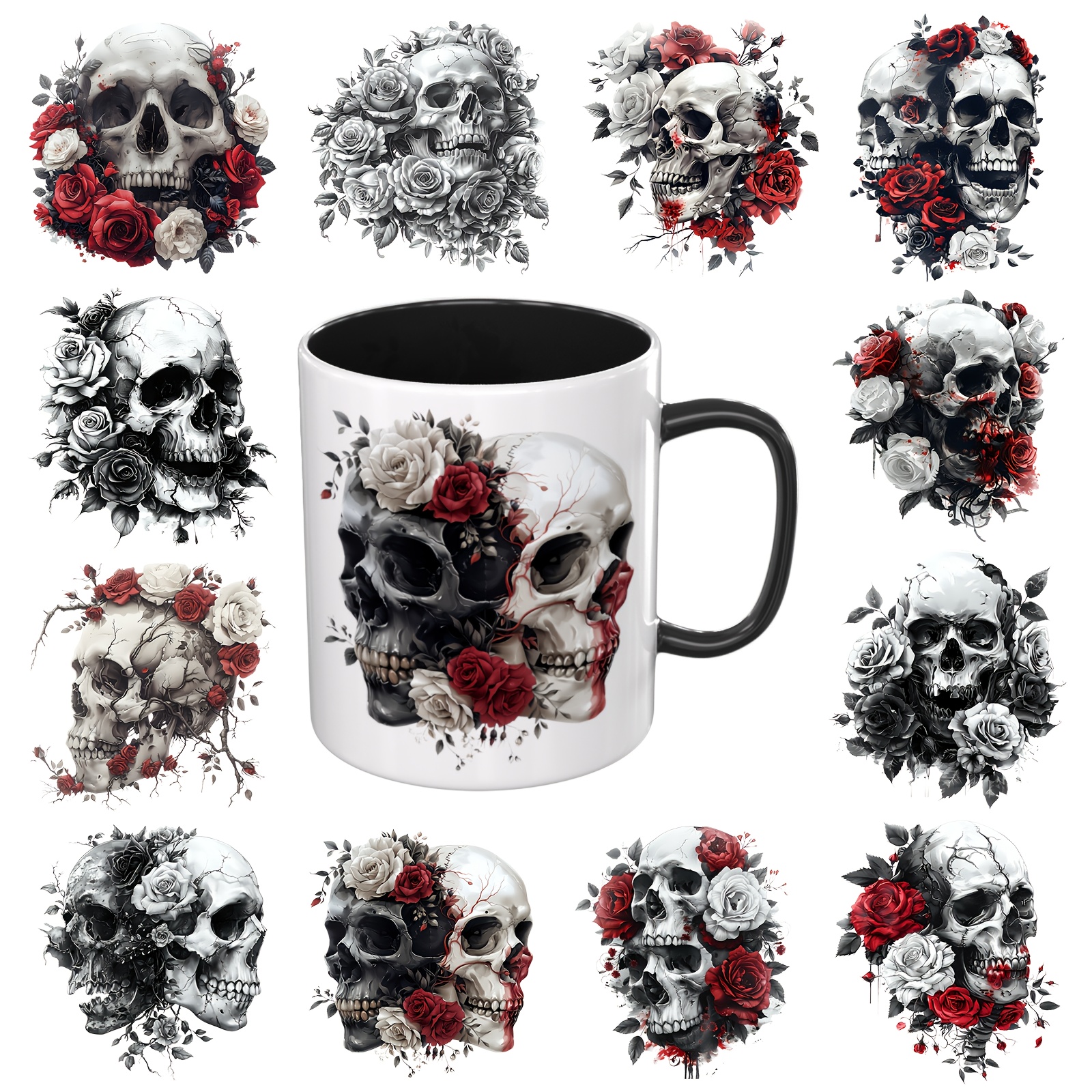 

12pcs Gothic & Rose Uv Dtf Transfer Sticker Set For Mugs, Coffee Cups - Diy Craft Decals For Laptops & Water Bottles (uv Wraps Only, No Mug Included)