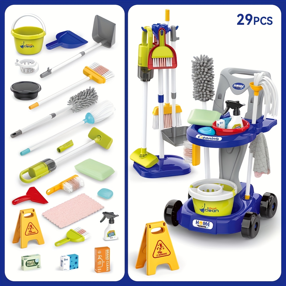 Simulation Cleaning Tools Trolley Pretend Play Vacuum Mop Set