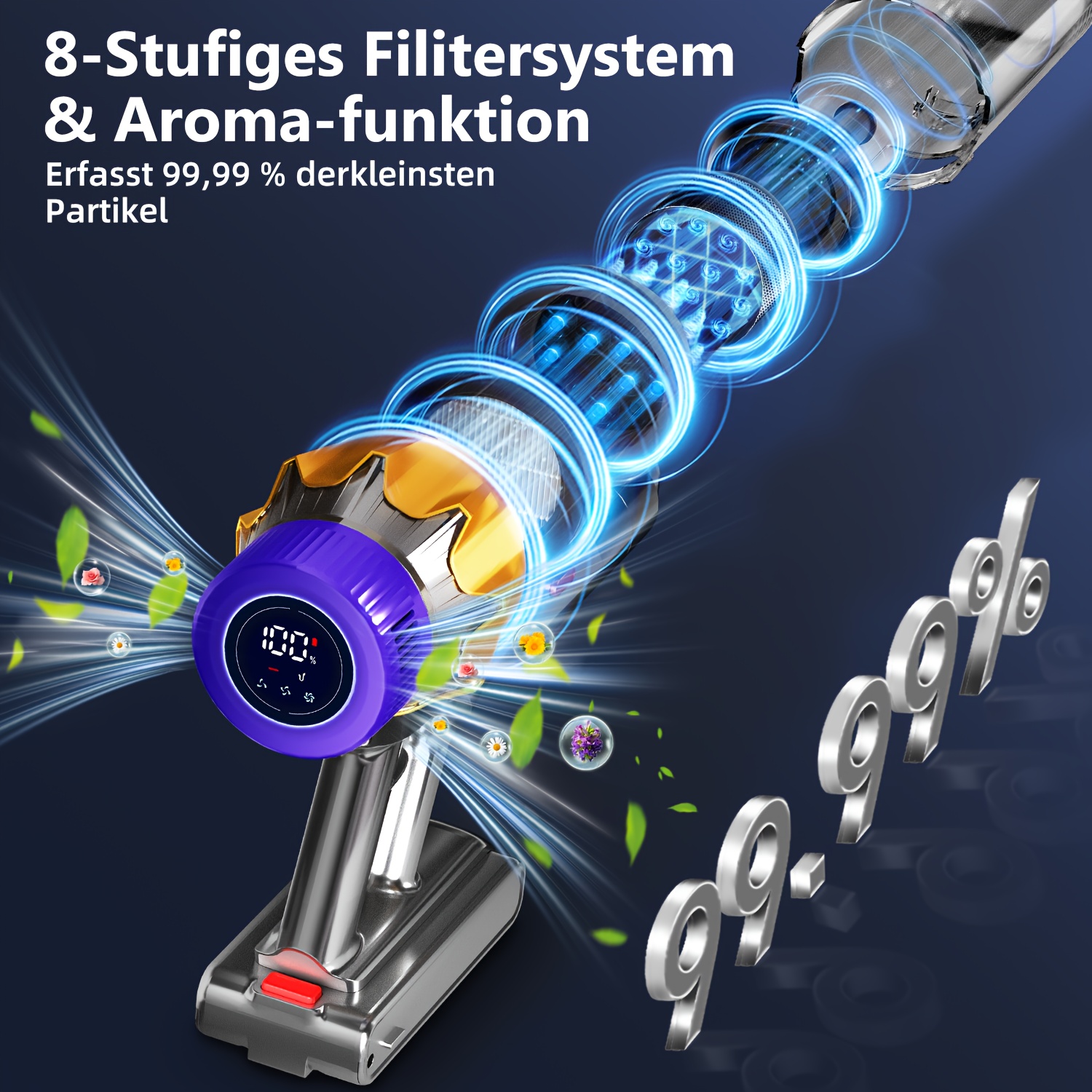Airchros Snoerloze Stofzuiger, 38000pa/46000Pa Zuigkracht, LED Display