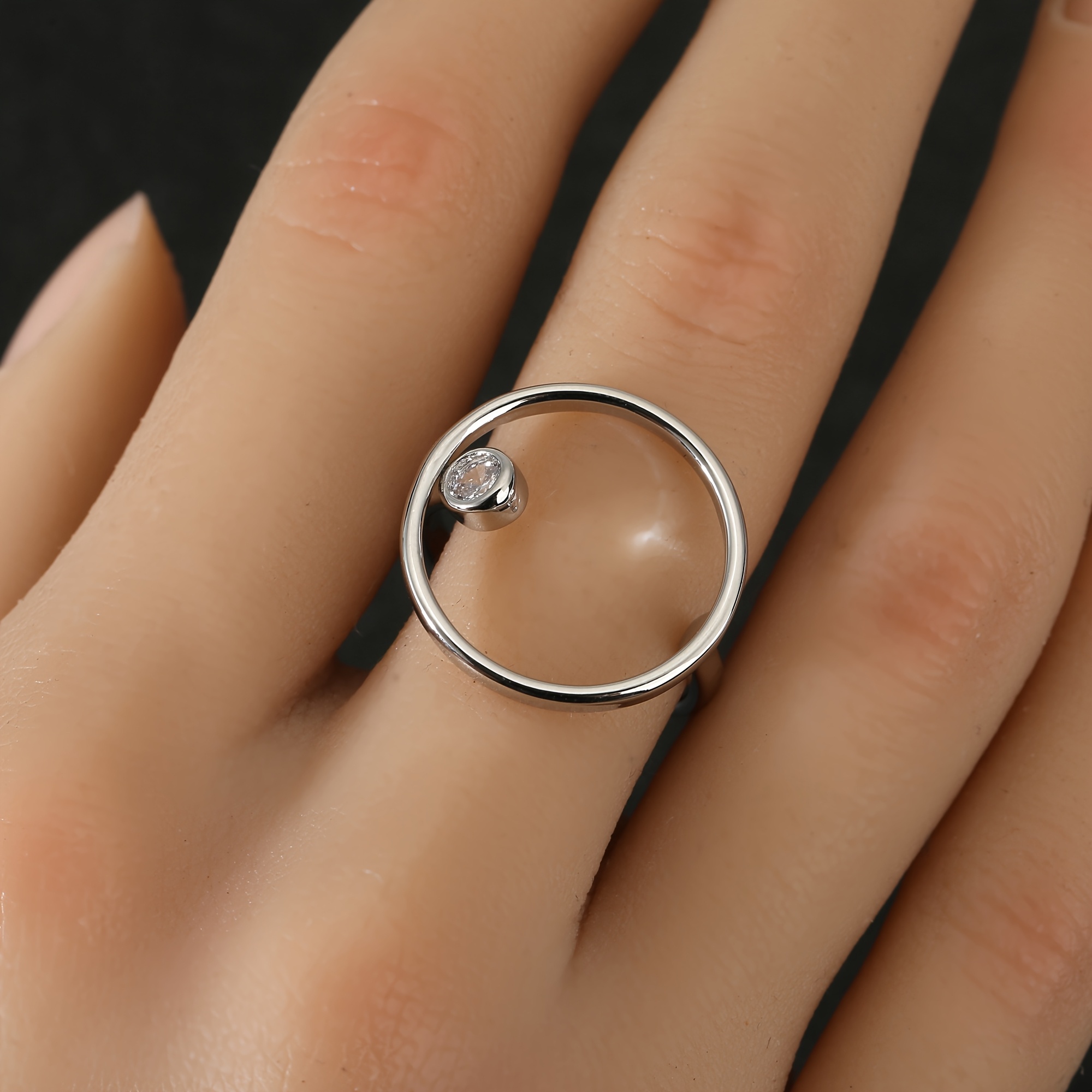 TEMU 1pc, European And - Copper Inlaid Zirconia, Exquisite Geometric Shape Unisex Personalized Open Adjustable Ring. Suitable For Holiday Parties,