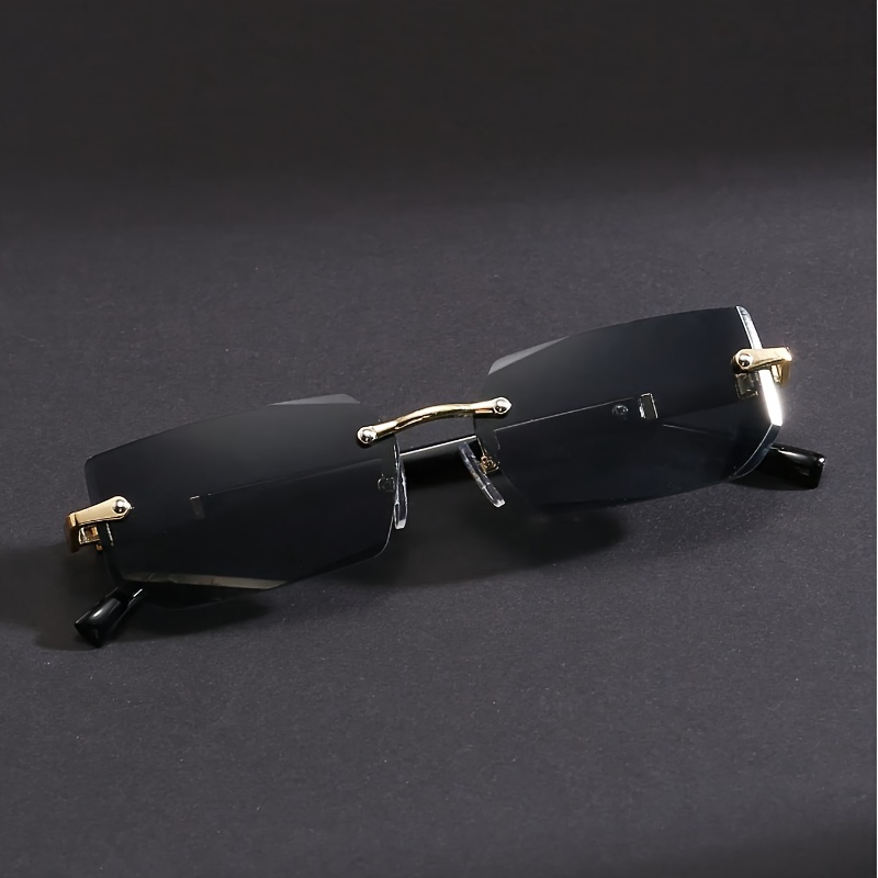 

Mens Square Rimless Golden Frame Black Hip Hop Fashion Glasses Vintage Stylish Design Square Fashion Glasses
