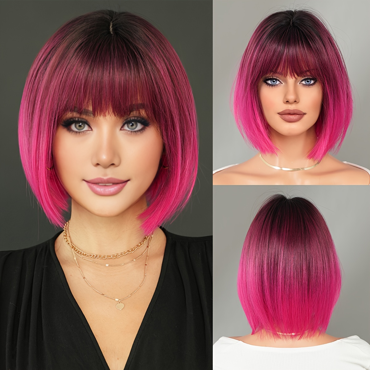 

Costume Wigs Short Straight Ombre Wigs With High Density Heat Resistant Pink Bob Wigs For Women Daily Party Use Halloween Dress Up Wigs Synthetic Wig Beginner Friendly 12 Inches