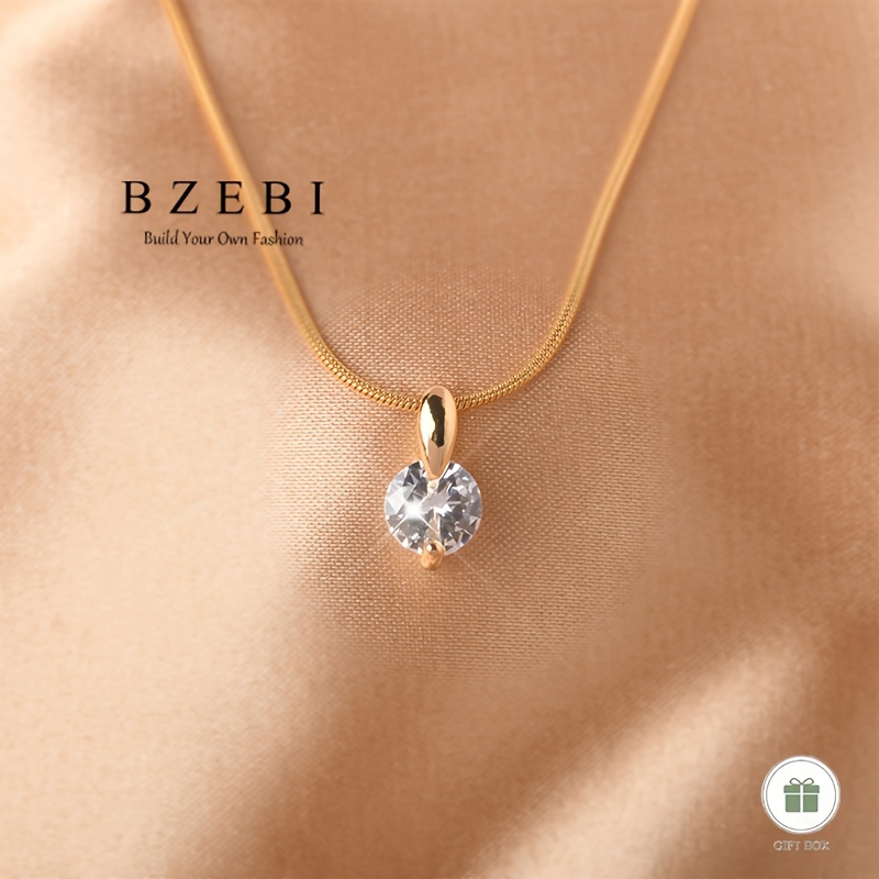 Image of Synthetic Round Synthetic Zirconia Necklace, Fashionable Elegant Shiny Jewelry, Simple And Elegant Women's Birthday Christmas Halloween Mother's Day Valentine's Day Gift With Gift Box 534n