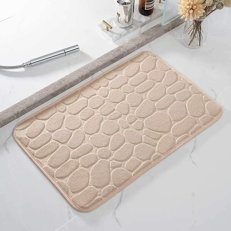 TEMU 1pc Cobblestone Embossed Bath Rug, 100% Polyester, Soft, Absorbent, Non-slip, Washable, Paraben-free, With Ideal For Shower And Bathroom Decor,