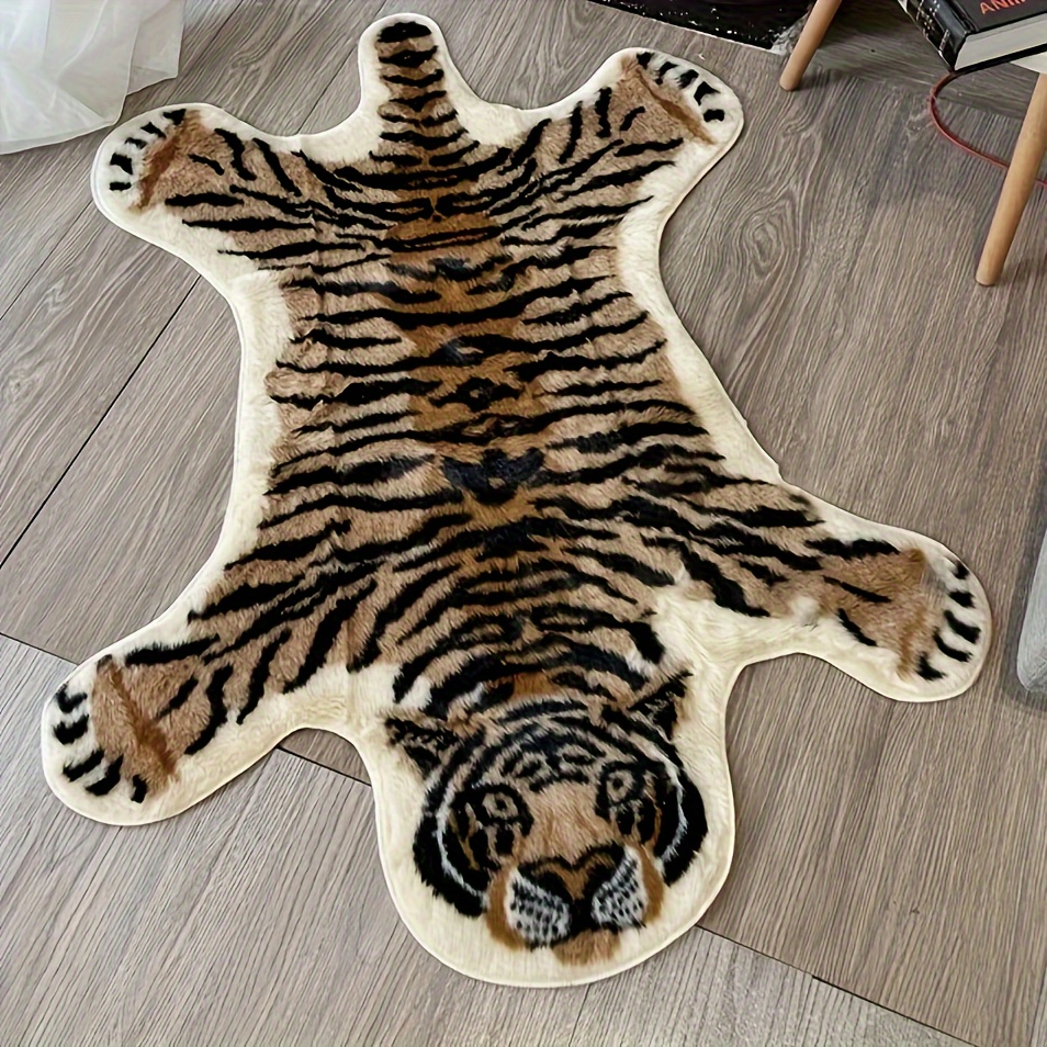 Tiger Print Area Rug, Acrylic & Polyester Blend, Machine Washable,  Versatile Decor Rug/Tapestry/Cushion for Home, Bedroom, Living Room - Low  Pile, Machine Made, Unique Animal Shape - 43.3x33.4 inch