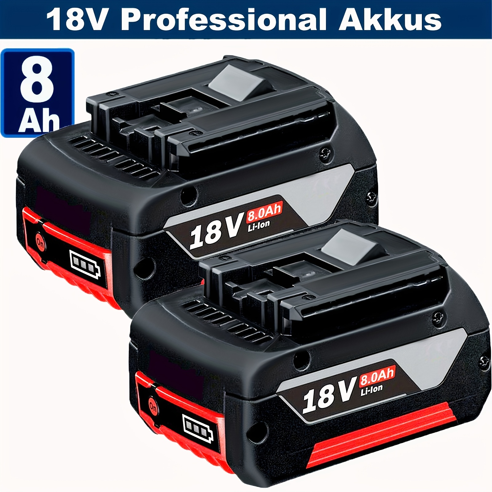 E-shop 2X Ersatzakku für 18V Akkus für 18V 8.0Ah Akkus BAT610G, BAT619, BAT609, BAT618 2607336092 2607336169 2607336236
