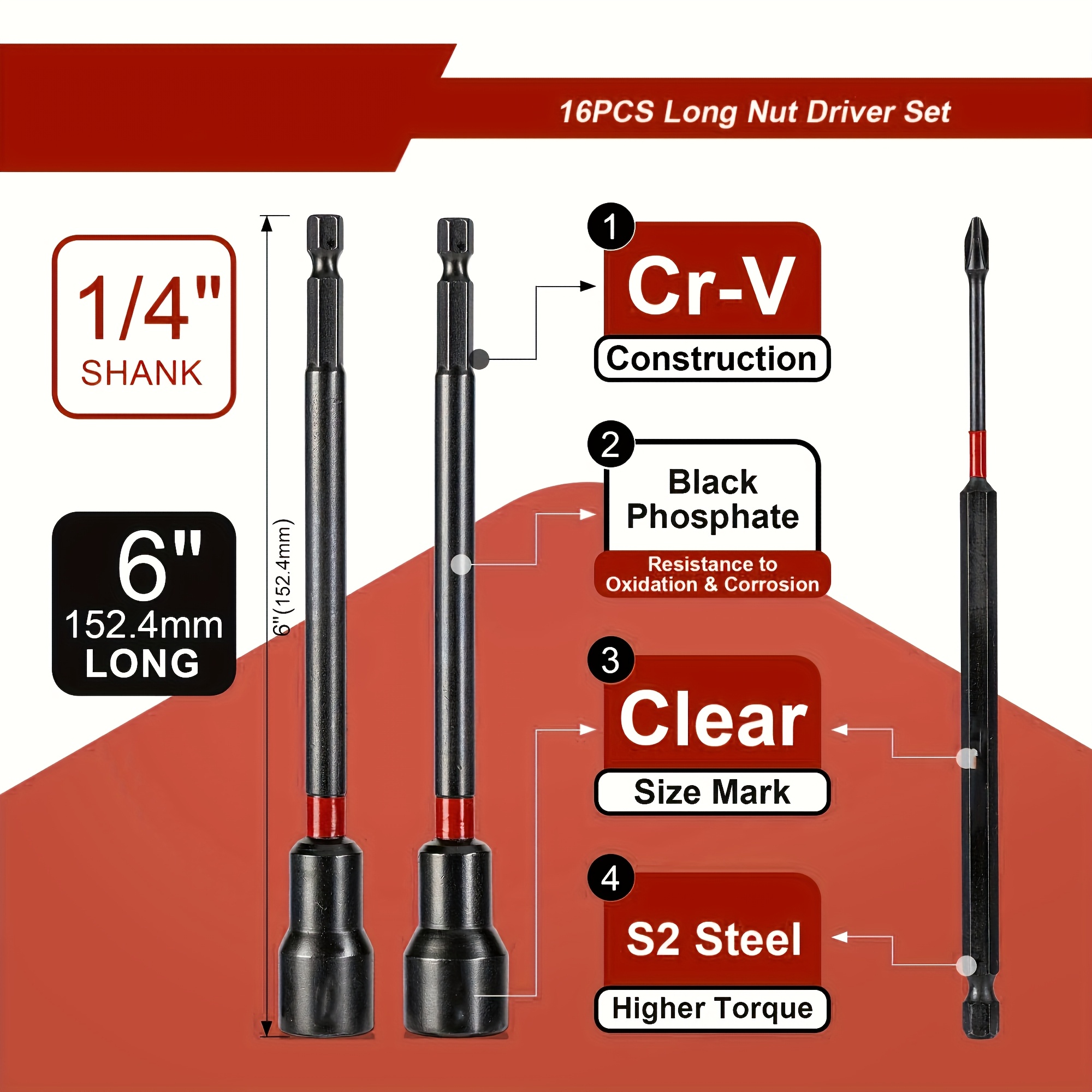 16 piezas, juego de llaves magnéticas, llave de perno larga, dispositivo de transmisión de perno largo