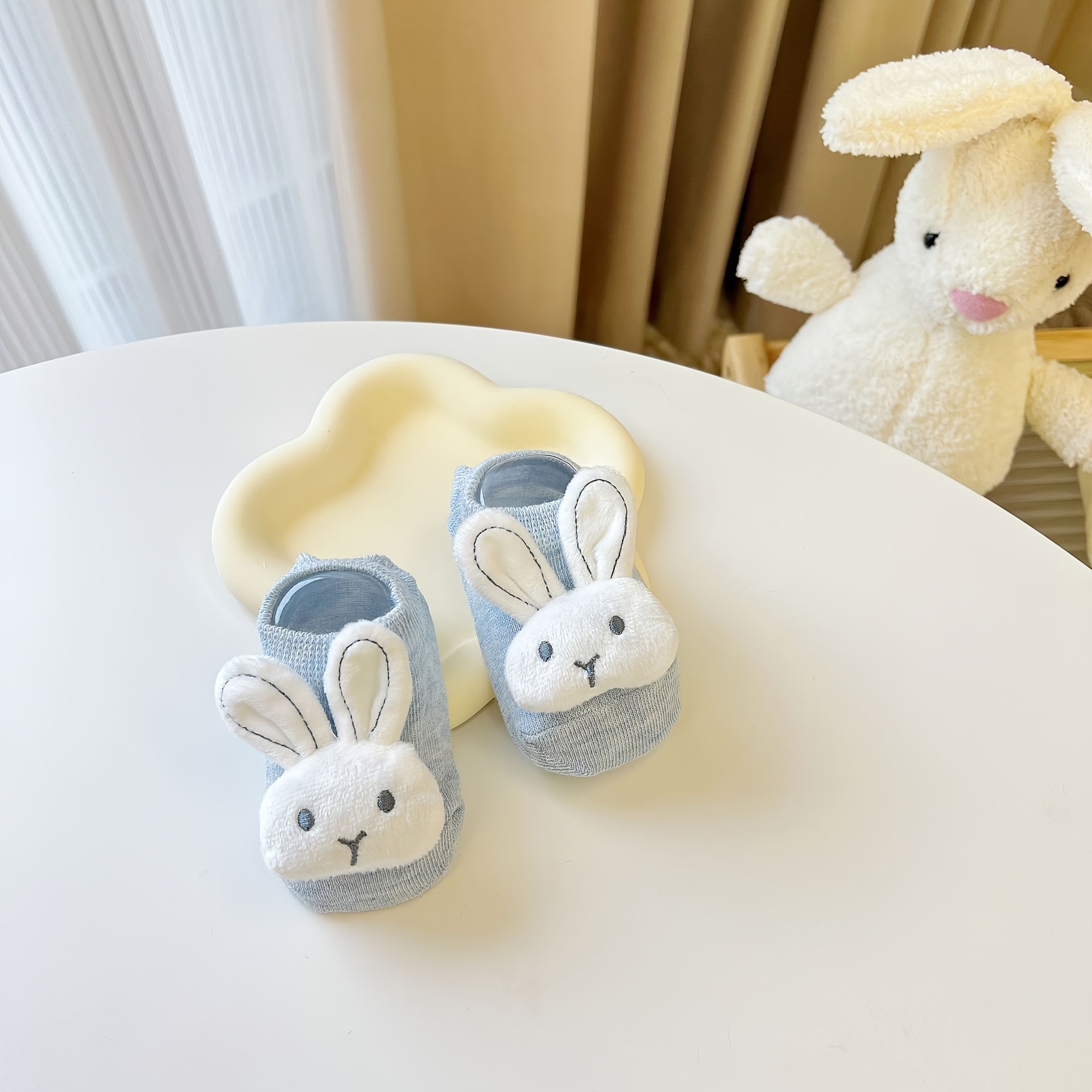 Image of 1 Pair Cartoon Non-slip Baby Socks - Soft Breathable Low Cut Socks With Cute Rabbit Design, For Infants & Toddlers