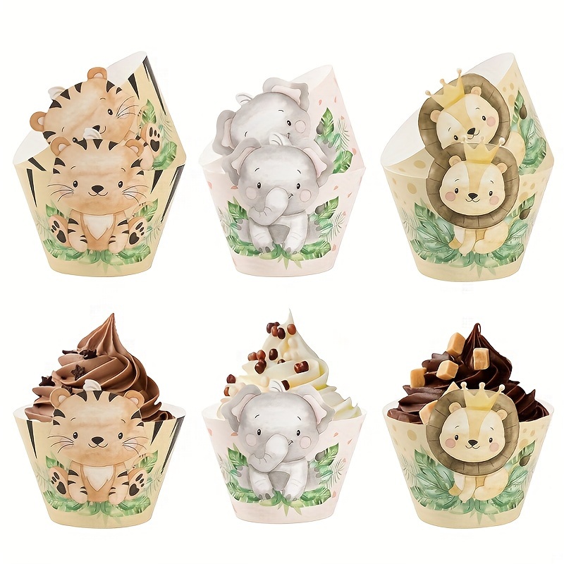 

6pcs, Jungle Forest Animal Cupcake Wrappers, Green Forest Jungle Animals Happy Birthday Party Decorations, Safari Wild 1 1st Birthday Supplies, Paper Dessert Cake Topper