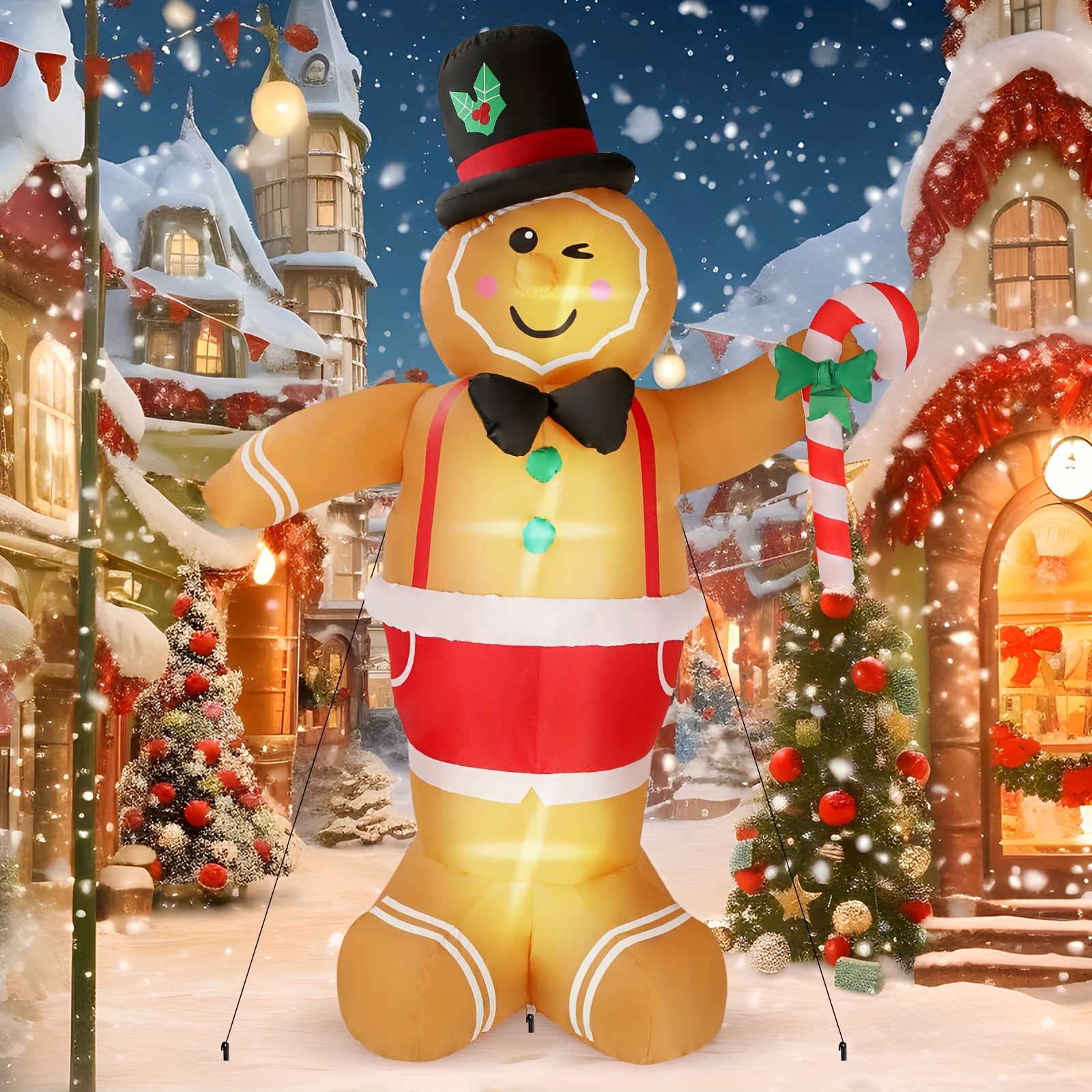 

8ft Inflatable Christmas Gingerbread Man With Led Lights, Blow Up Holiday Lawn Yard Christmas Inflatable Decoration