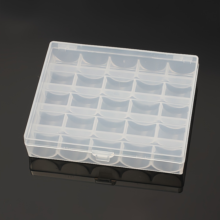 25-slot Sewing Machine Bobbin Organizer With Clear Cores - Metal Thread Spool Storage Box For Knitting & Sewing Supplies