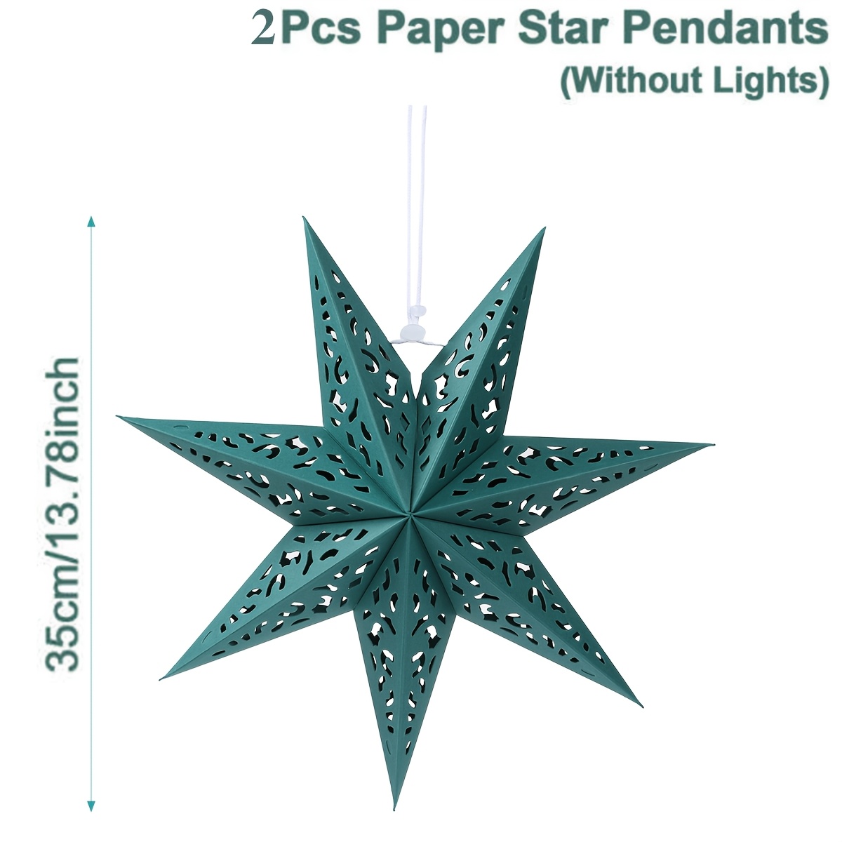 TEMU 2pcs, Pendants, Drops&finials, 35cm, Green Hollow Out 7 Pointed Star Lampshade(without Lights), Xmas Hanging Decor, Christmas Party Atmosphere