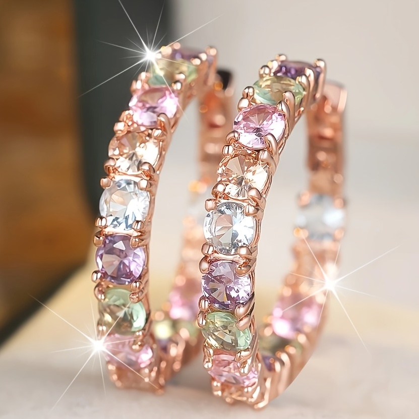 Image of A Pair Of Elegant And Exquisite Rainbow-colored Hoop Earrings For Women, A Fashionable And Versatile Gift For My Wife This Christmas