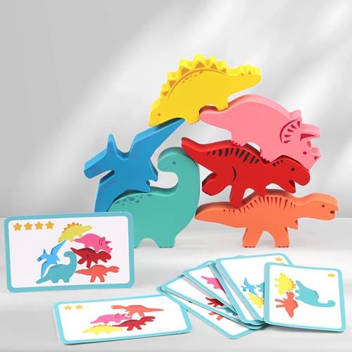 wooden dinosaur shaped stacking blocks for children designed for game that enhances fine motor skills and balance making it a great gift for kids