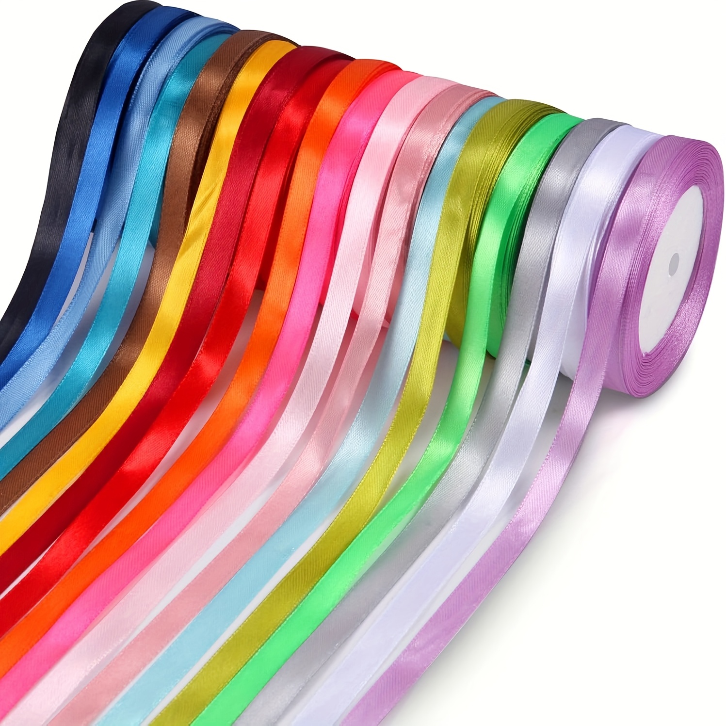 Image of 18pcs Set Of Ribbons, Rainbow Ribbons 10mm X 22m Decorative Gift Tapes, 18 Colors, For Crafts, Gift Wrapping, Bows, Wedding Decorations