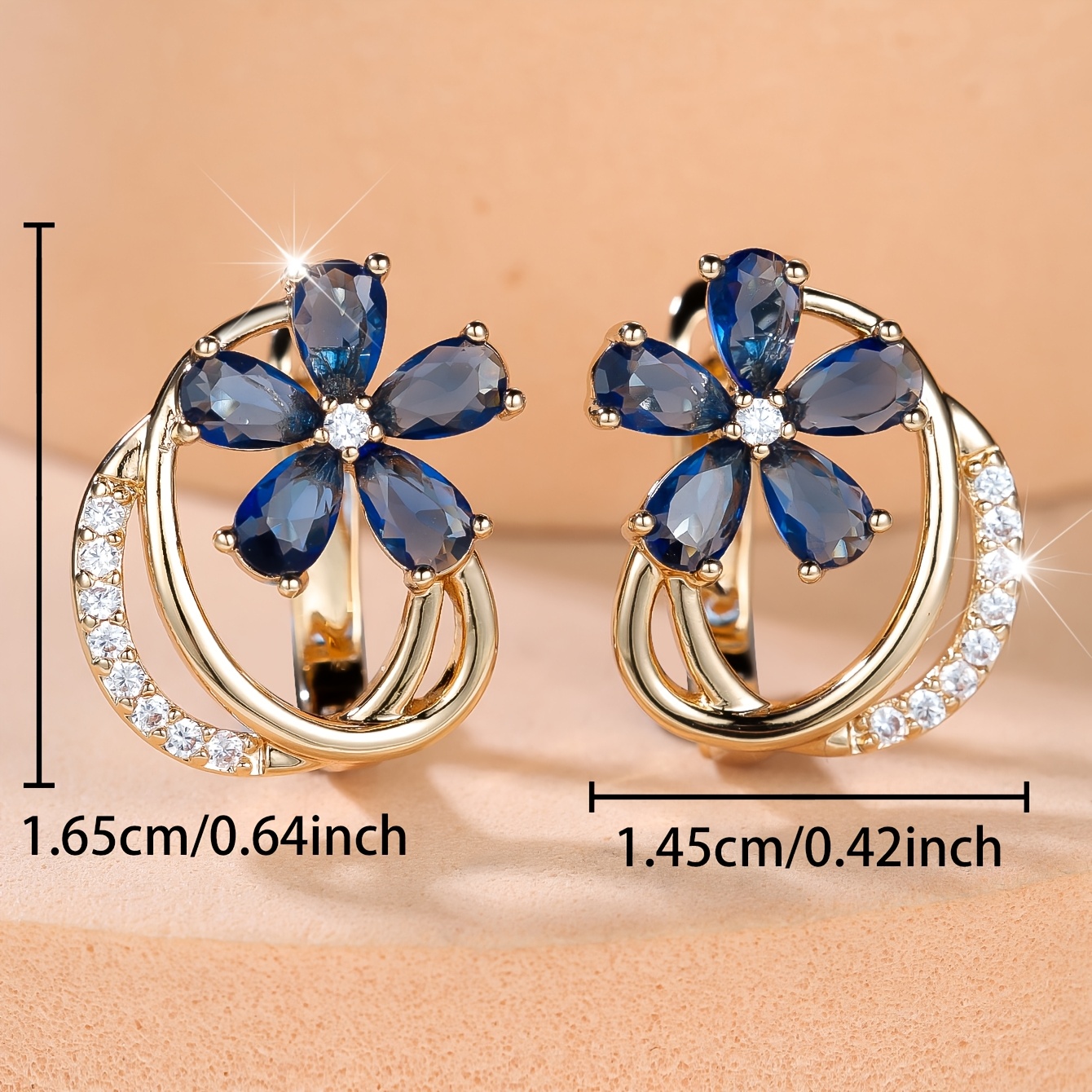 Women's Floral-Shaped Earrings with Blue Synthetic Zirconia