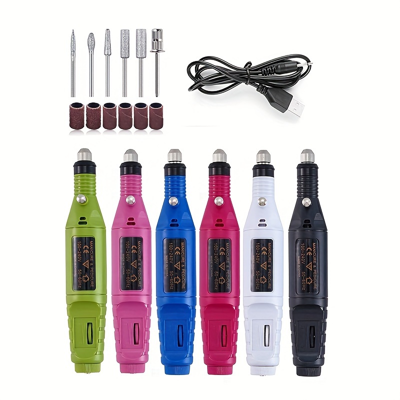 

Usb Electric Nail Drill Machine - Portable Manicure Pedicure Nail Polisher With 6 Bits & Sanding Bands, No Battery Required