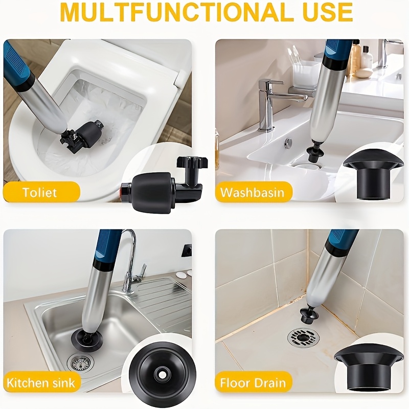 high pressure air toilet drain snake set powerful wave drain cleaner with stainless steel spiral for toilets sinks and pipe blockage removal metal and plastic manual operation no battery needed drain cleaning tool powerful cleaner metallic toilet cleaning accessorie Product details 6