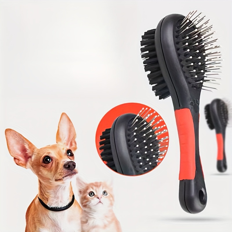 

Double-sided Nylon Bristle Pet Hair Brush - Plastic Handle Dog And Cat Grooming Comb - Multifunctional Massage Bath Tool For Pets