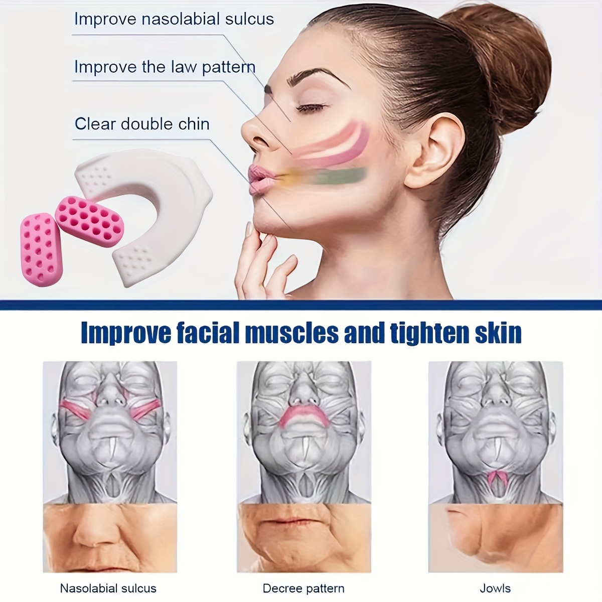 1 Set Chin Trainer, with -C-Type And Square Masseter - Exerciser, Unisex, Activating And Firming Facial Muscles, Chin Movement And Facial Exerciser