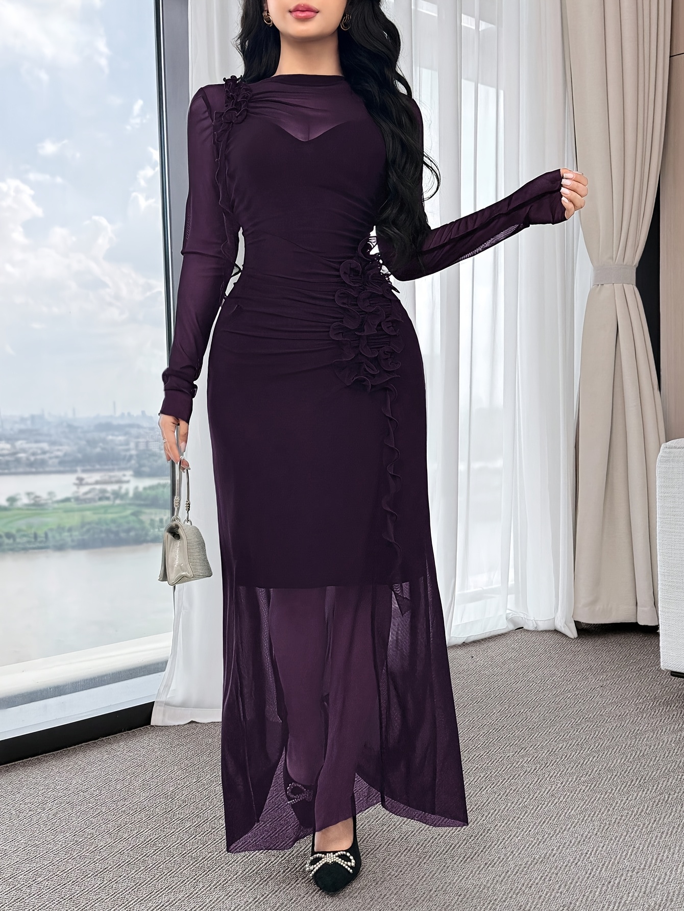 dark purple mesh dress Sheer Strapless Mesh Straight, Anabelle Maxi Dress in Purple, Size S, For GNO/Date Night