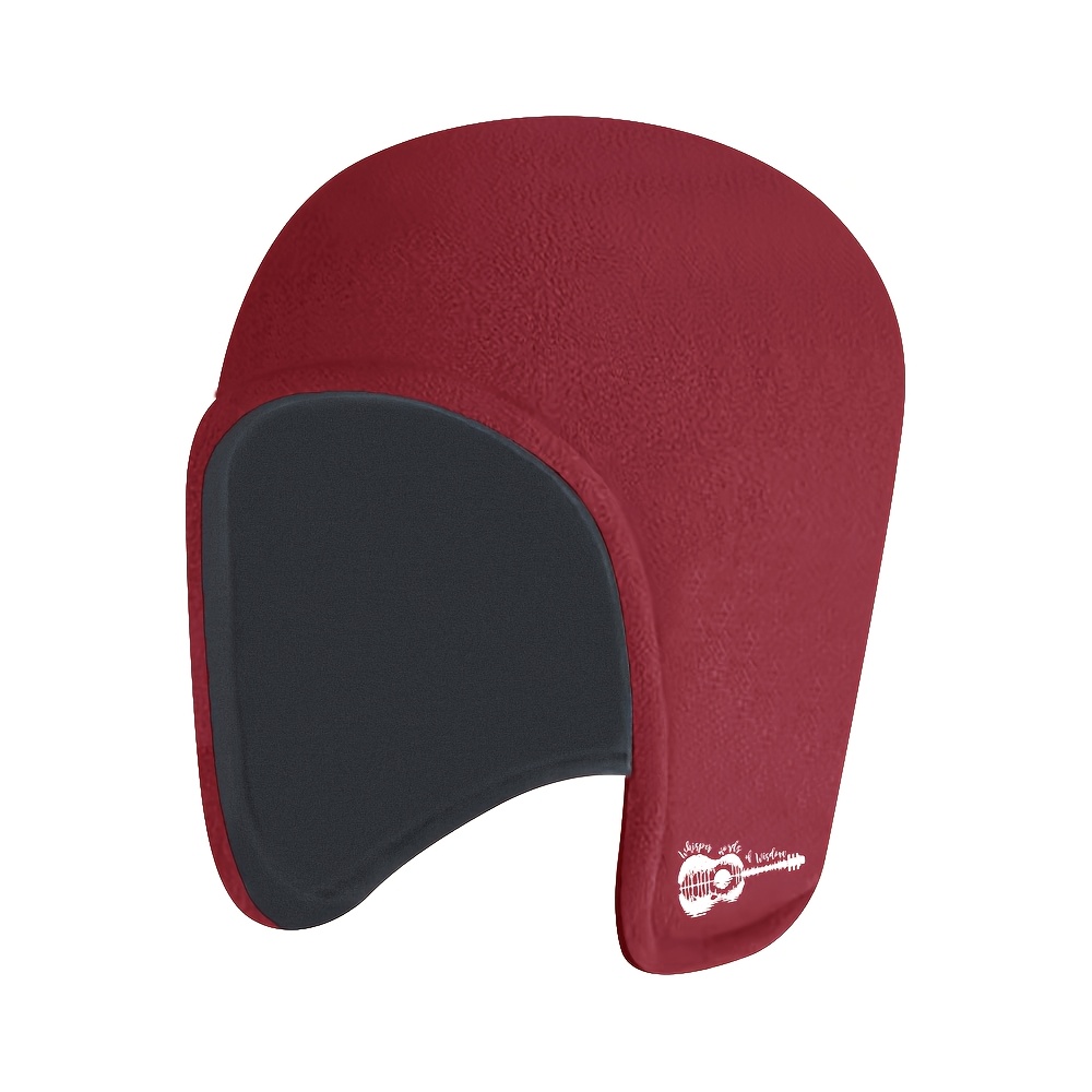 TEMU 1pc Winter Double Layered Elderly Fleece Beanie - Guitar Reflection Print, Polyester Soft Warm Earmuffs Hat, Suitable For Outdoor Cycling,