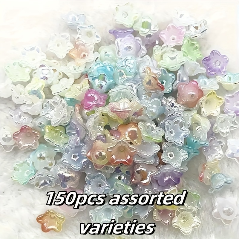 E-shop 150 Stück Zufällige Gemischte Farben 13mm x 7mm Acryl Glocken Blumen Perlen, für Schmuck Armband Herstellung