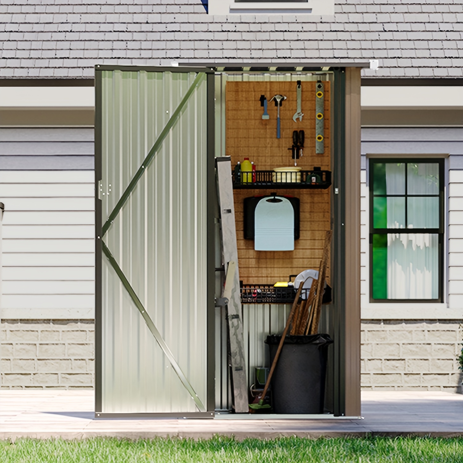 TEMU Shed de rangement extérieur en métal 3X2X5.4 FT avec portes verrouillables, abri à outils utilitaire en acier pour jardin, patio, cour et