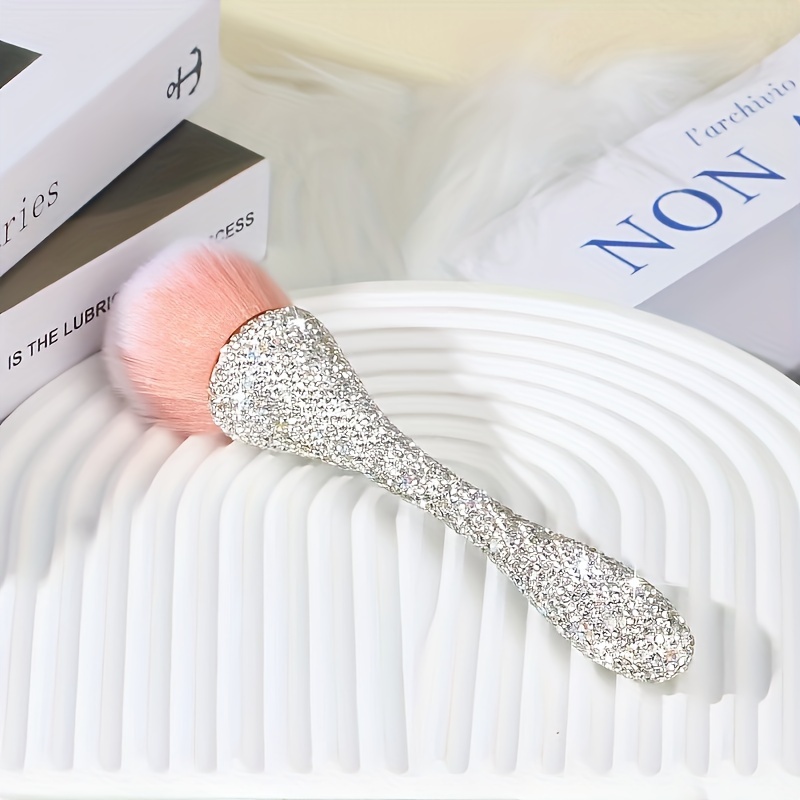 TEMU A Nail Dust Brush With A Crystal-accented Acrylic Handle, Soft That Do Not Shed, For Nail Art, Blush, , Featuring A Sparkling Design, A Portable Beauty Tool Set.