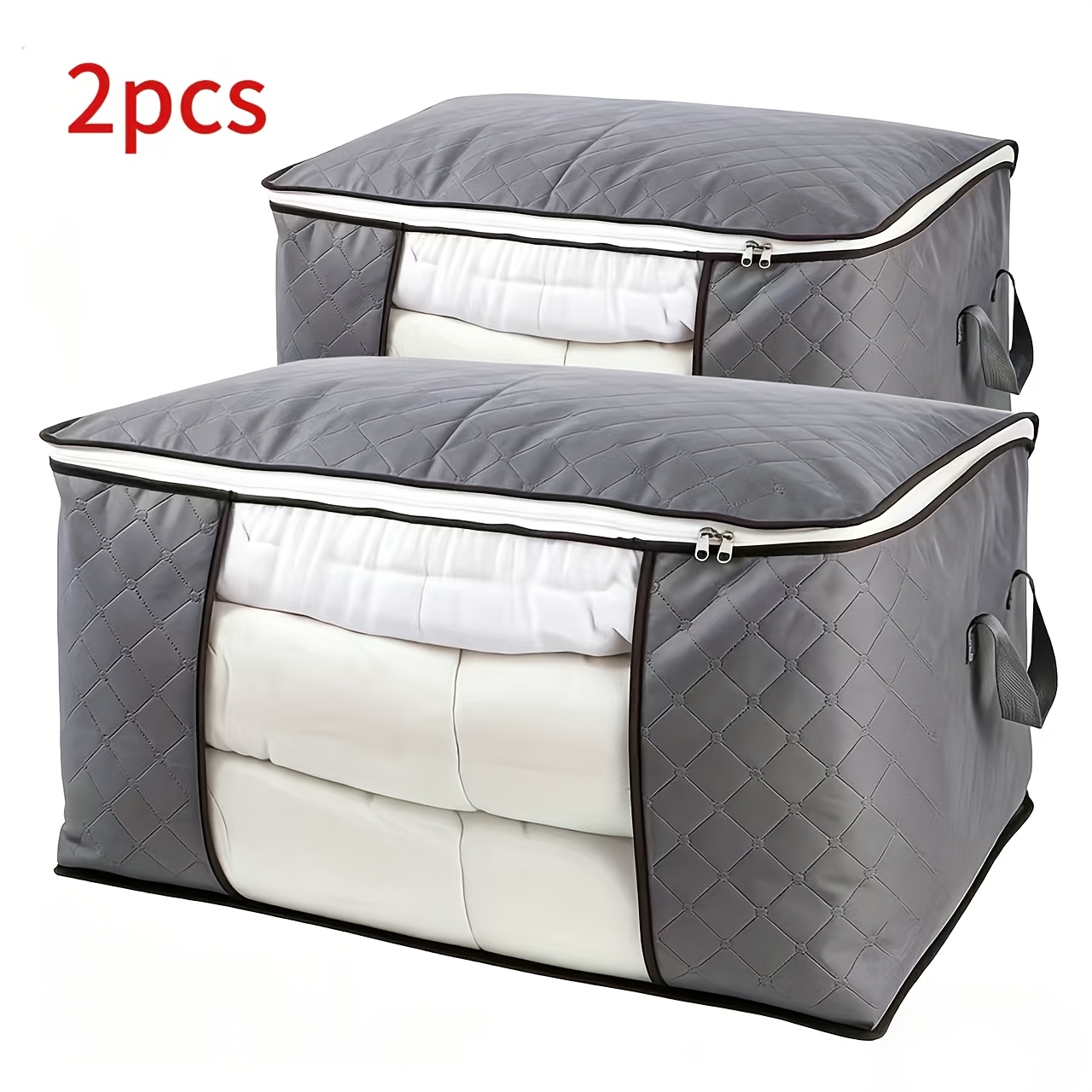 TEMU 1/2 Large Heavy-duty Foldable Clothing & Bedding Storage Bags With Zipper Lid & Reinforced Handles - Thick Non-woven Storage Bags For Blankets,