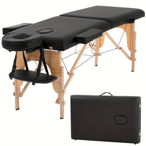 portable massage table designed for measuring 73 inches with adjustable height and a design suitable for salon use and featuring a face cradle