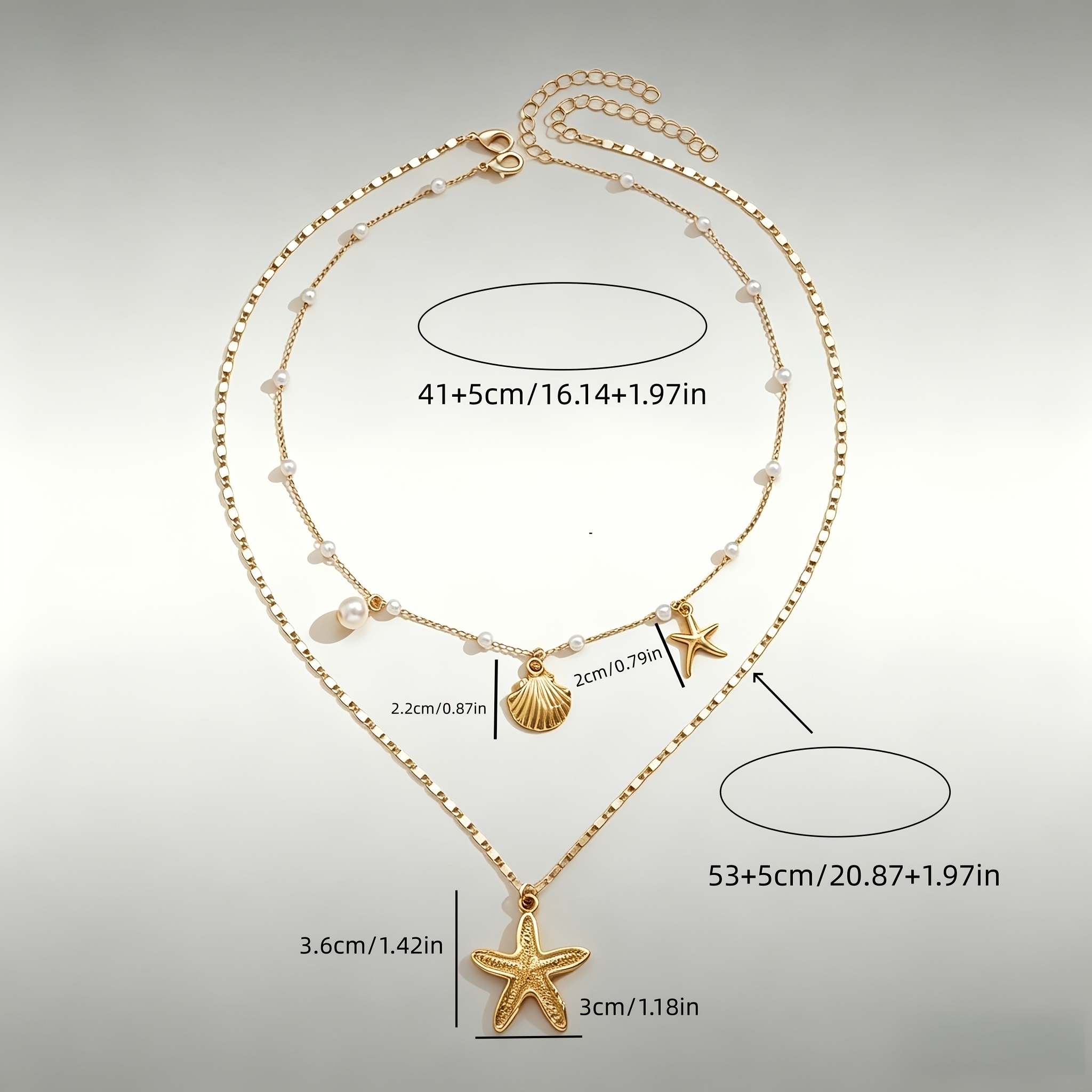 2pc Bohemian Vacation Style Necklace Set with Starfish & Shell Pendants