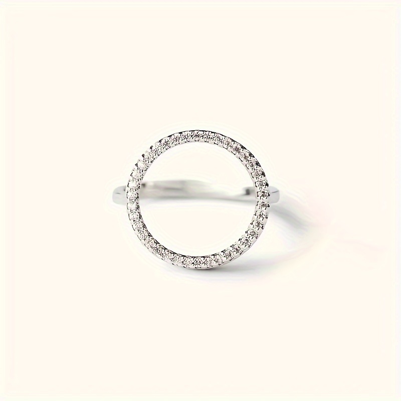 Image of 1pc Women's Fashion Individual Ring Inlaid Zirconia Round Geometric Hollow Ring Easy Elegant Women' Vacation Accessory Gift For Lover Birthday