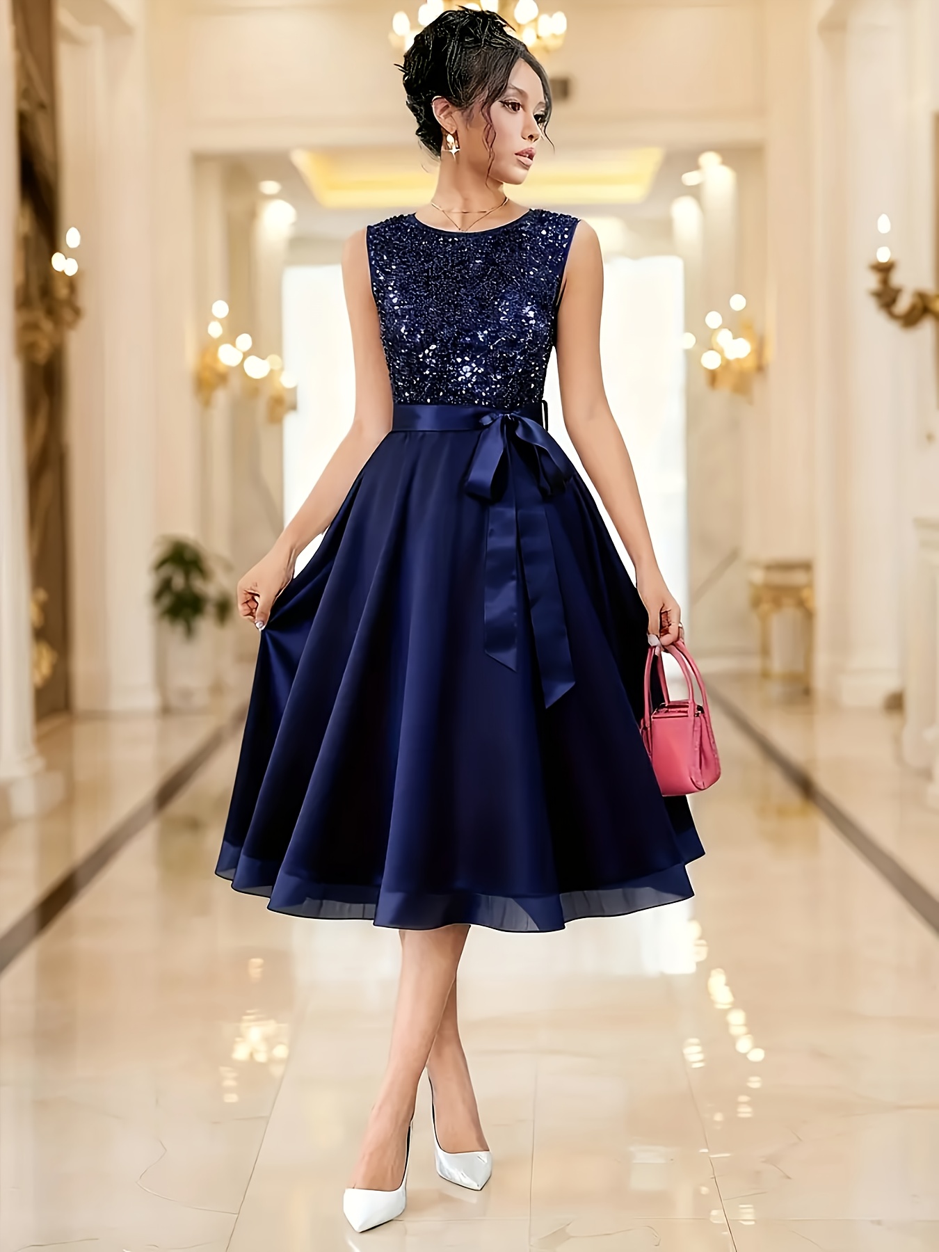 Robe élégante et chic à patchwork de sequins, robe longue évasée pour femmes, robe de soirée, nouvelle robe pour femmes, robe de spectacle pour hôtesse, robe de demoiselle d'honneur, robe décontractée, robe de bal, robe d'été, robe de remise de diplôme, robe de soirée, robe de spectacle sexy pour femmes