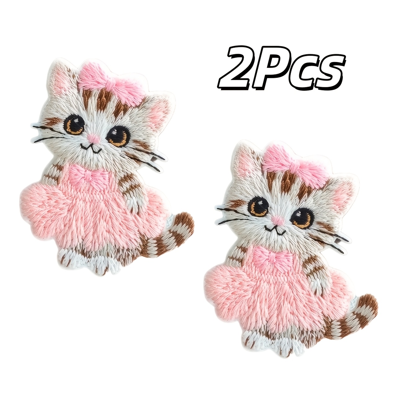 E-shop 2 Stk. Rosa Bestickte Aufnäher mit kleiner Katze, Bestickte Stoffaufnäher mit Tiermotiv, Selbstklebendes Design, Zart, Strapazierfähiges