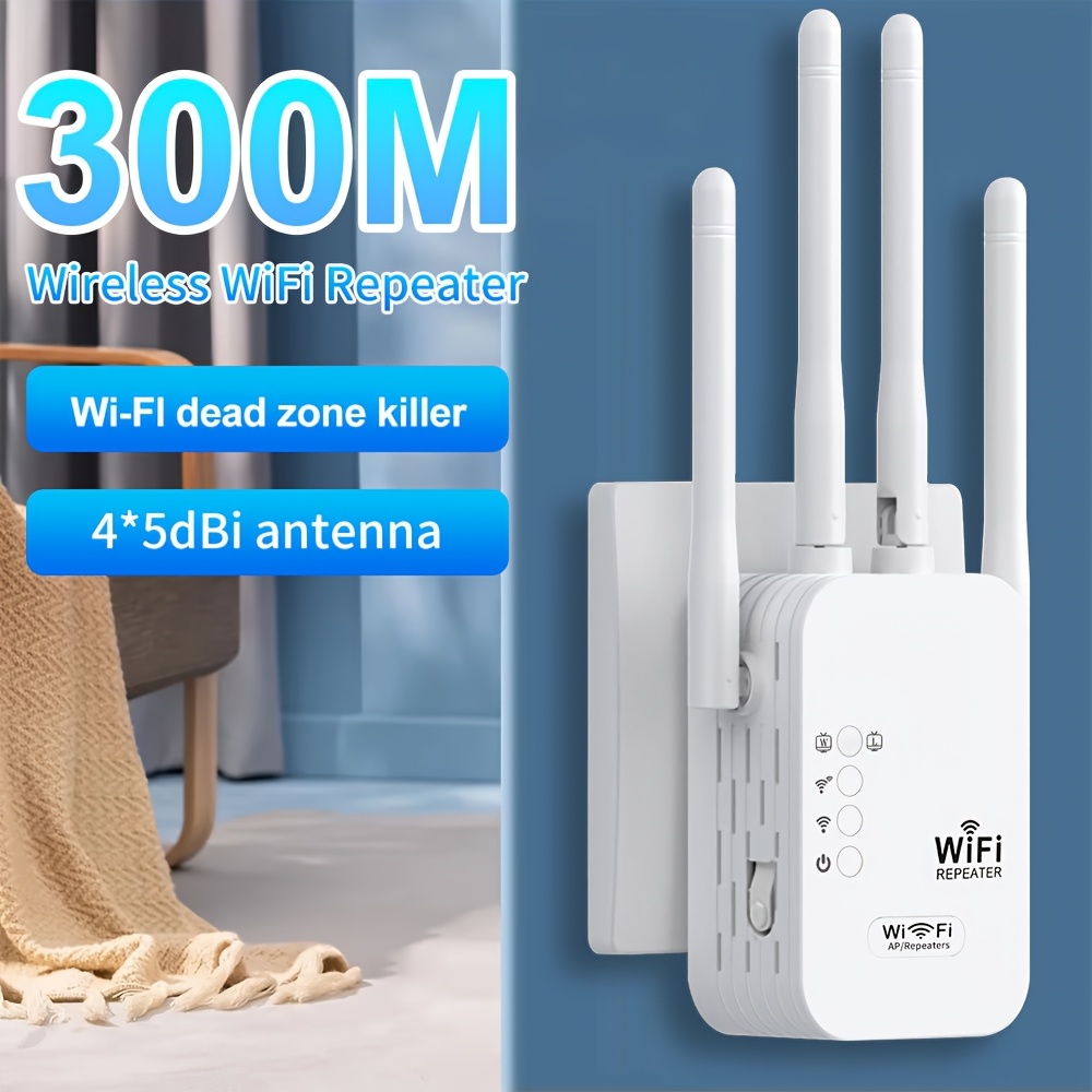 Amplificateur WiFi 4 Antennes 300Mbps - Répéteur Avec Ports LAN, Compatible Toutes Box, Facile à Installer