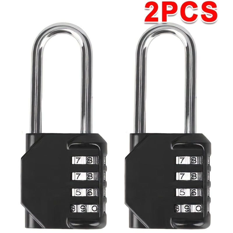 TEMU 2pcs Heavy-duty Waterproof 4-digit Combination Padlock With Long Shackle - Heavyened Lock Suitable For Outdoor, Travel, Lockers, Boxes, Bags,