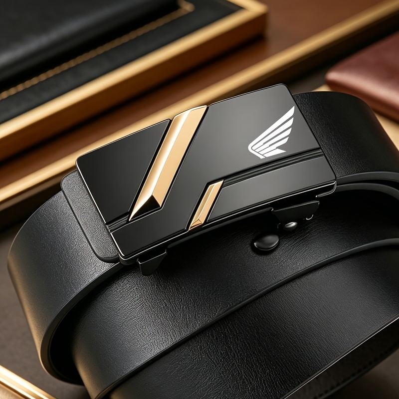 TEMU Motorcycle Wing Pattern Men's Belt, Smooth Low-key Light Luxury, Automatic Smooth Scratch-resistant Wear-resistant, Office Men's Wear And Gift