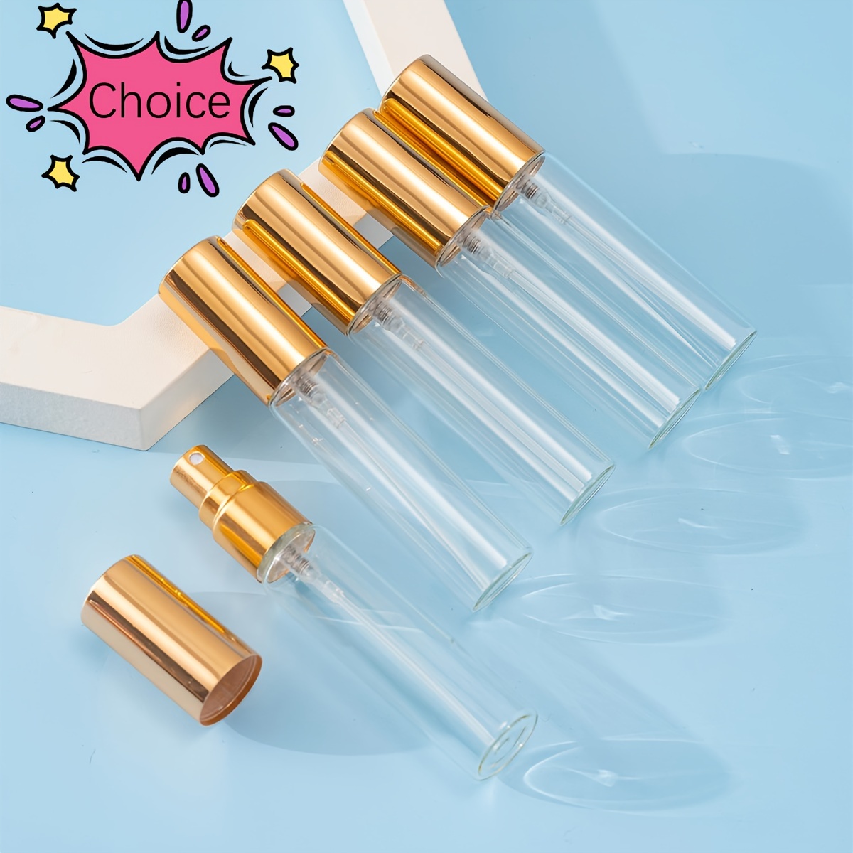 

10pcs 5ml & 10ml Vaporisateurs de Parfum Rechargeables Portables - Verre Élégant avec Capuchon Doré, Pratiques pour , PVC, Idéaux pour Échantillons de Parfum, Bouteilles Rechargeables de Parfum