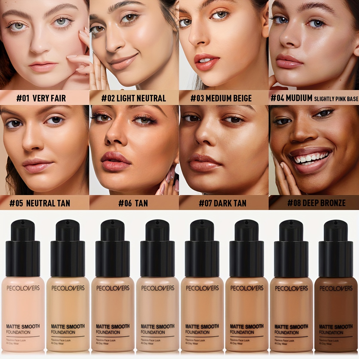 High Coverage Matte Liquid Concealer - PECOLOVERS, Waterproof, Oil Control, Moisturizing, Long-Lasting Face Makeup in Multiple Shades